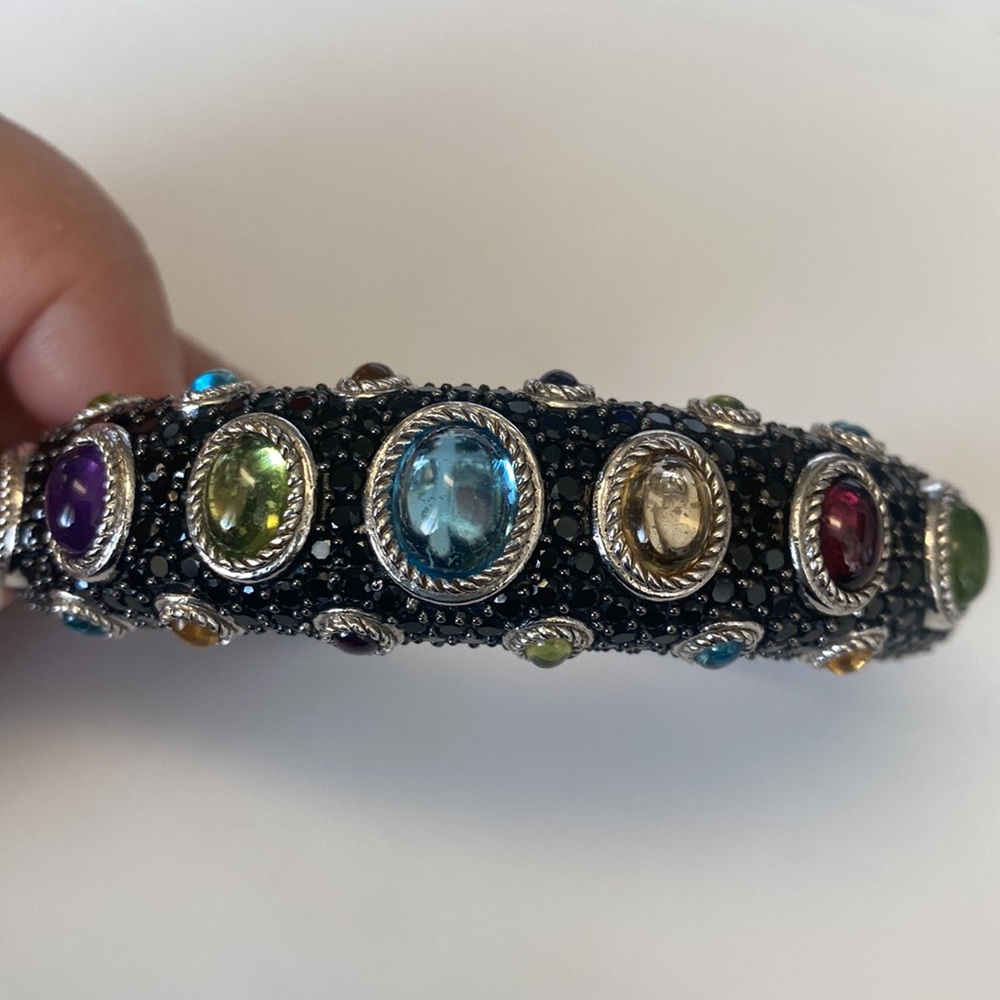 Judith Ripka Sterling 925 black spinel multi gemstone hinged bracelet EUC - Picture 2 of 7